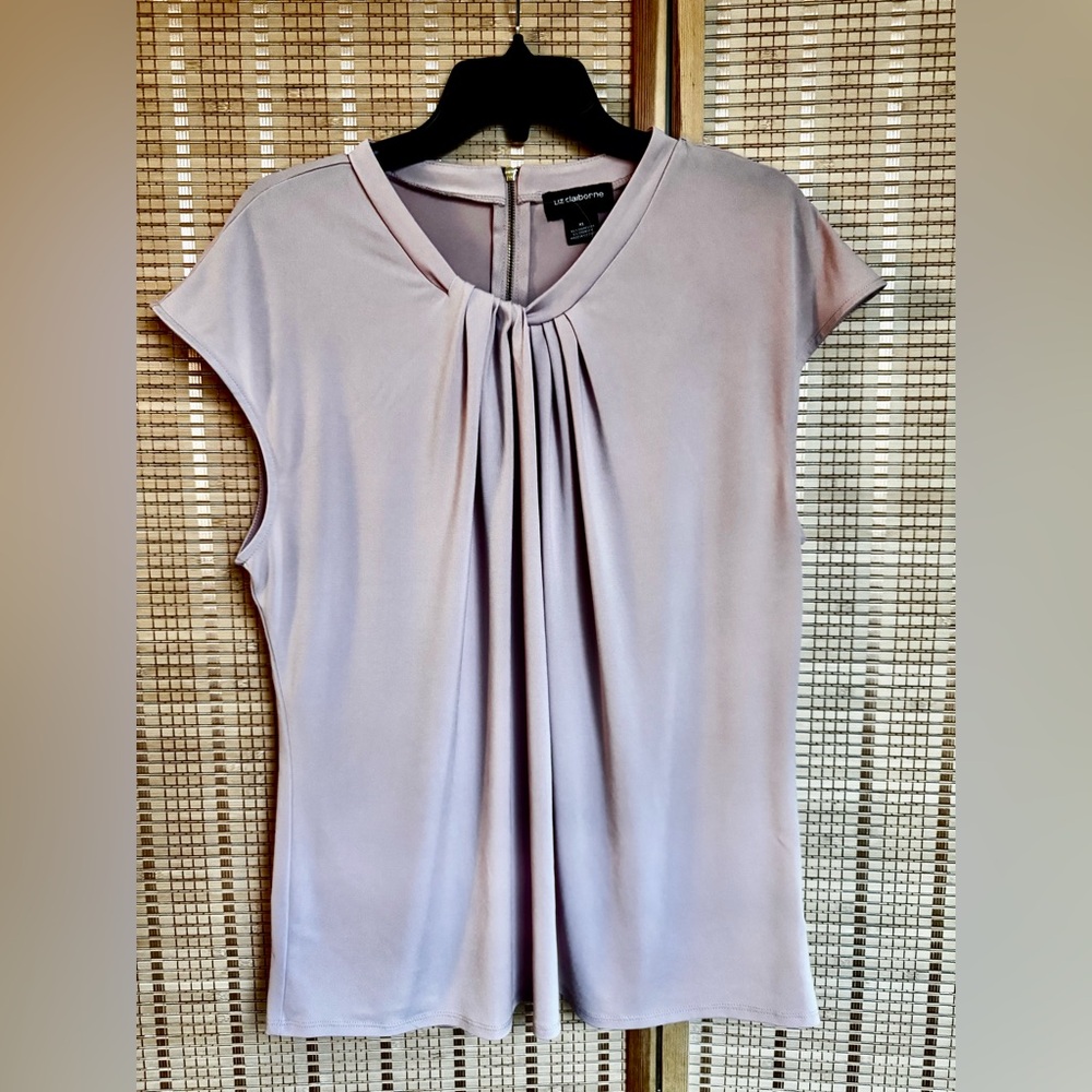 Liz Claiborne Sz XL Career Pink Sleeveless Blouse Zip Back Crew Neck
